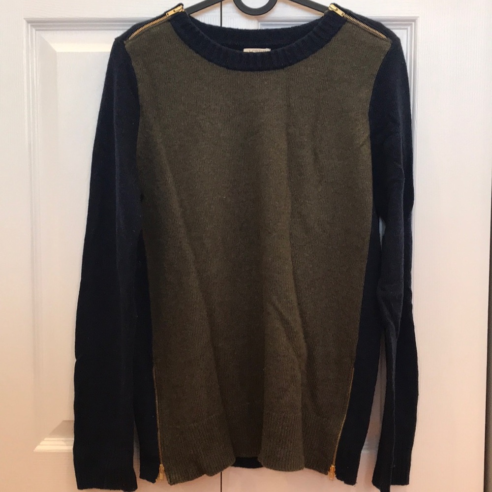 Two Colored JCrew Sweater with Gold Zipper detail